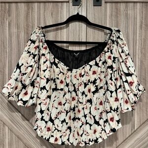 NWT Floral Pleated Off-Shoulder Crop Top